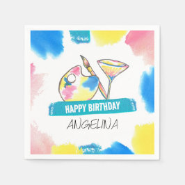 Färg och sip Birthday Painting och Vin Party Pappersservett