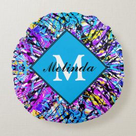 Färg of Life Vivid Abstrakt Art Monogram Initial Rund Kudde