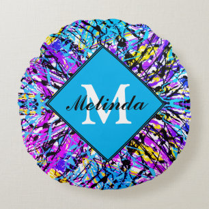 Färg of Life Vivid Abstrakt Art Monogram Initial Rund Kudde