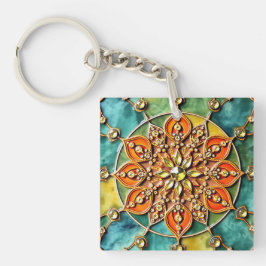 Färg Orange, blå och Gult, akryl-nyckelkedja