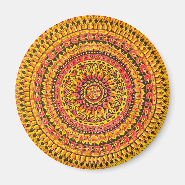 Färg Orange Mandala Original Konst  Magnet (Framsidan)