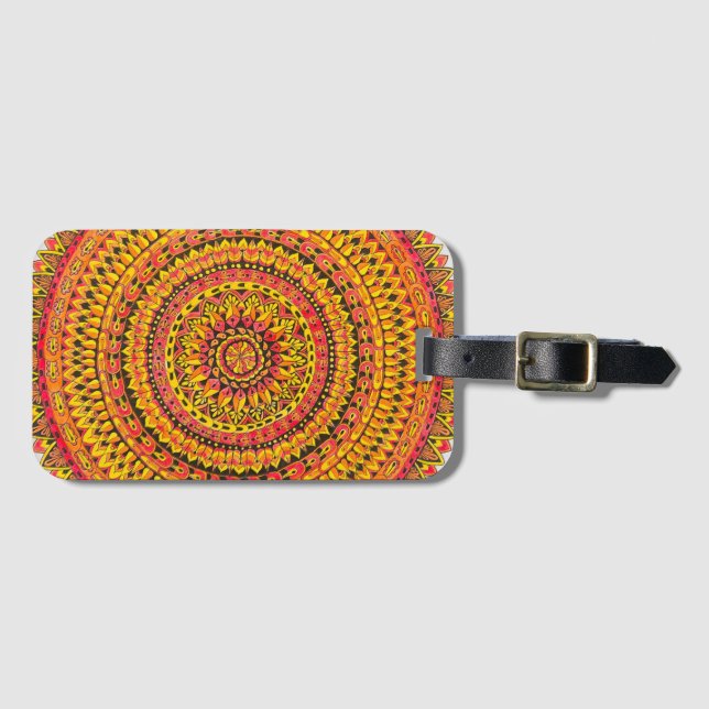 Färg Orange Mandala Originalkonst  Bagagebricka (Framsida horisontal)