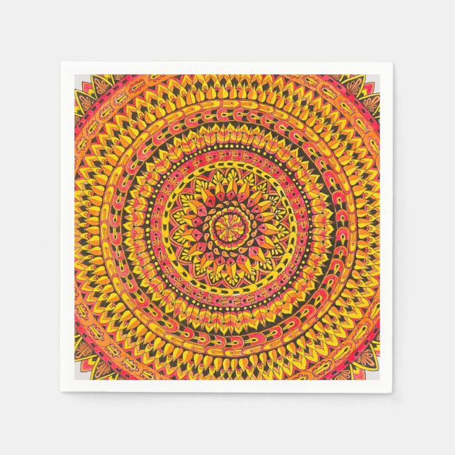 Färg Orange Mandala Originalkonst  Pappersservett (Framsidan)
