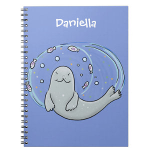 Färg på Cute lycklig och illustration av fiskblått Anteckningsbok