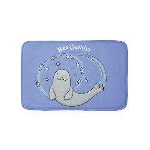 Färg på Cute lycklig och illustration av fiskblått Badrumsmatta