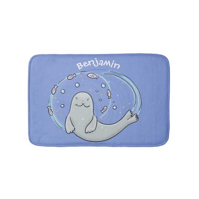 Färg på Cute lycklig och illustration av fiskblått Badrumsmatta (Framsidan)