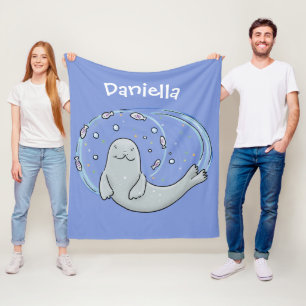 Färg på Cute lycklig och illustration av fiskblått Fleecefilt