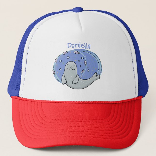 Färg på Cute lycklig och illustration av fiskblått Keps (Framsida)
