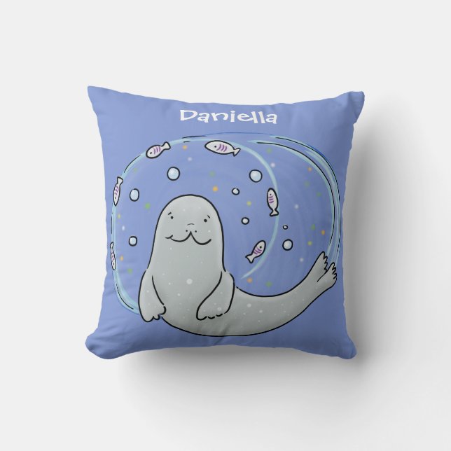 Färg på Cute lycklig och illustration av fiskblått Kudde (Framsida)