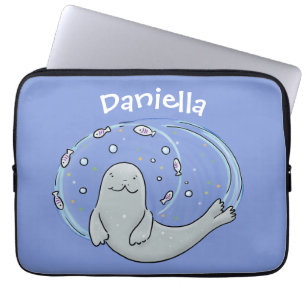 Färg på Cute lycklig och illustration av fiskblått Laptop Fodral