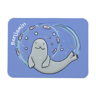 Färg på Cute lycklig och illustration av fiskblått Magnet