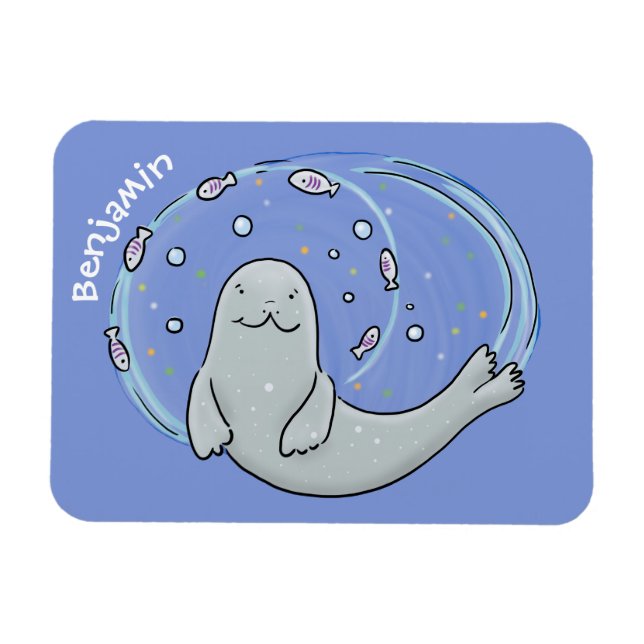Färg på Cute lycklig och illustration av fiskblått Magnet (Horisontell)
