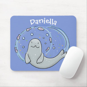 Färg på Cute lycklig och illustration av fiskblått Musmatta