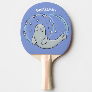 Färg på Cute lycklig och illustration av fiskblått Pingisracket