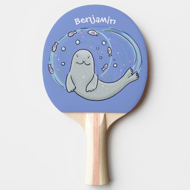 Färg på Cute lycklig och illustration av fiskblått Pingisracket (Framsidan)
