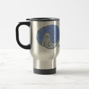 Färg på Cute lycklig och illustration av fiskblått Resemugg