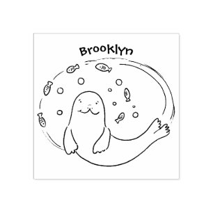 Färg på Cute lycklig och illustration av fiskblått Stämpel