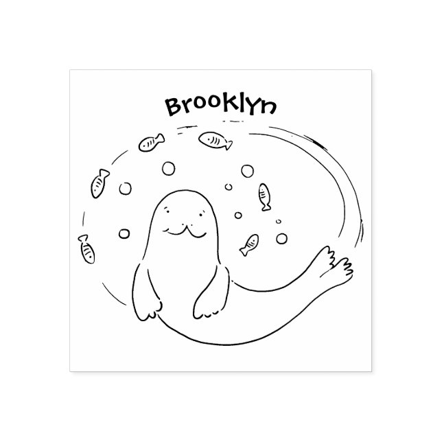 Färg på Cute lycklig och illustration av fiskblått Stämpel (Tryck)