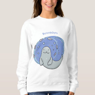 Färg på Cute lycklig och illustration av fiskblått T Shirt