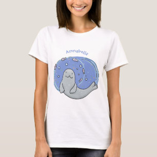 Färg på Cute lycklig och illustration av fiskblått T Shirt