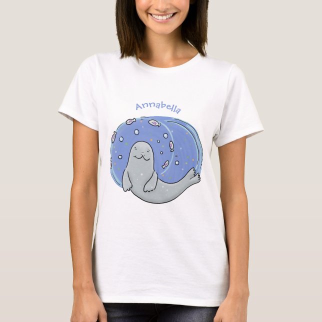 Färg på Cute lycklig och illustration av fiskblått T Shirt (Framsida)