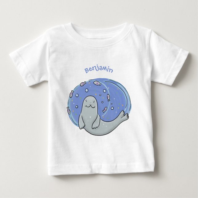 Färg på Cute lycklig och illustration av fiskblått T Shirt (Framsida)