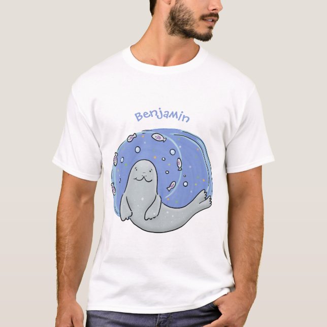Färg på Cute lycklig och illustration av fiskblått T Shirt (Framsida)
