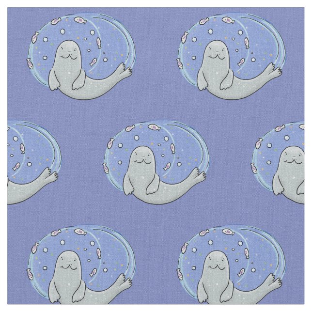 Färg på Cute lycklig och illustration av fiskblått Tyg (Närbild)
