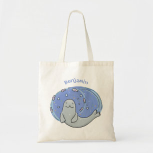 Färg på Cute lycklig och illustration av fiskblått Tygkasse
