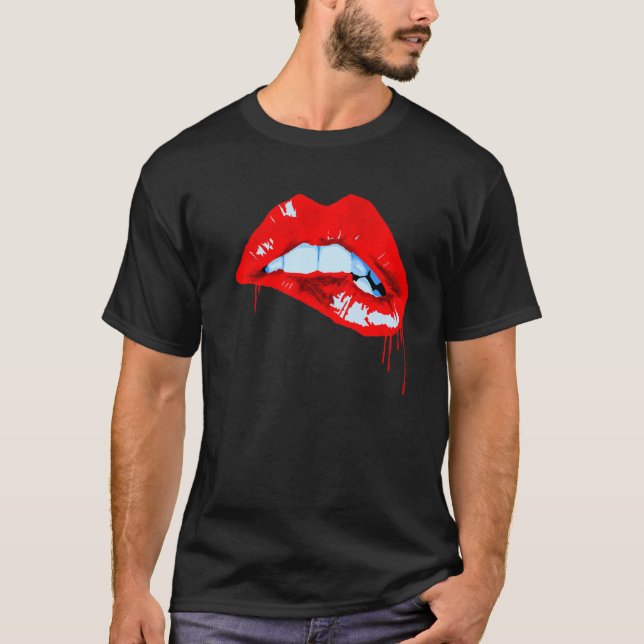 Färg på Red Läppar-popup T Shirt (Framsida)