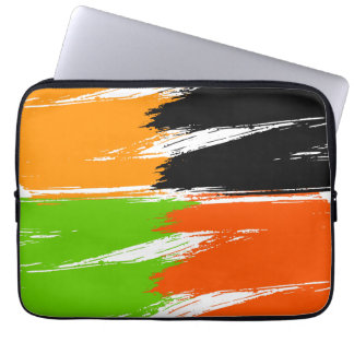Färg på svart penseldrag för Grönt med orange Laptop Fodral