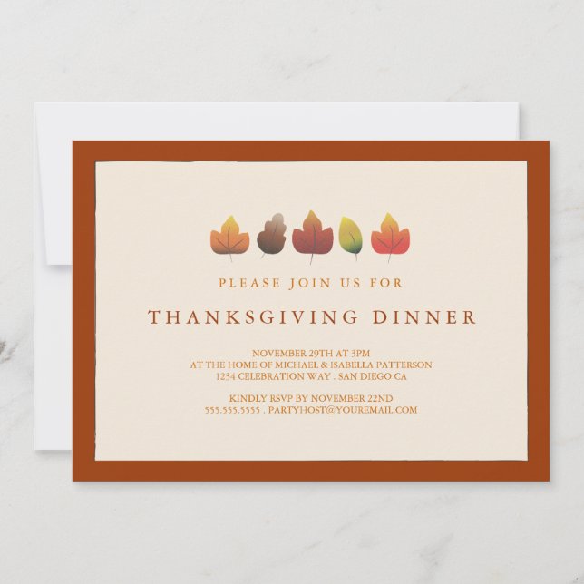 Färg på Thanksgivingen för höstfallande Löv Inbjudningar (Framsida)