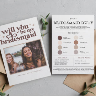 Färg Palette, blir du min Bridesmaid Frieri Anteckningskort