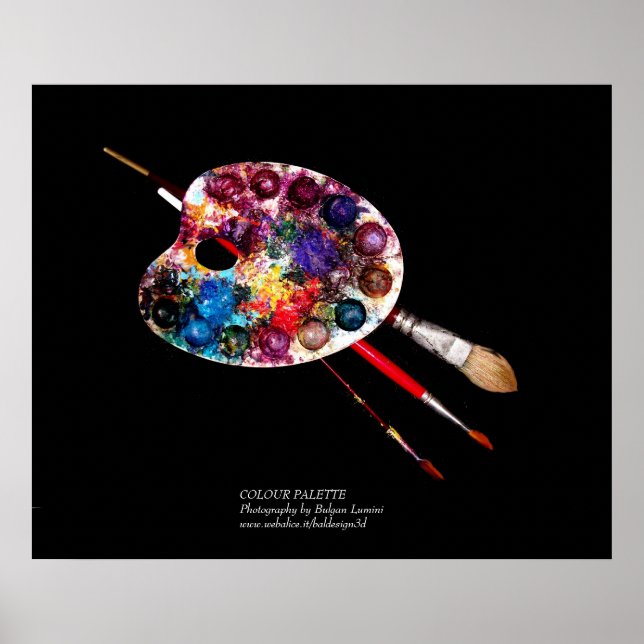 FÄRG PALETTE OCH BRYSKOR I BLACK POSTER (Framsidan)