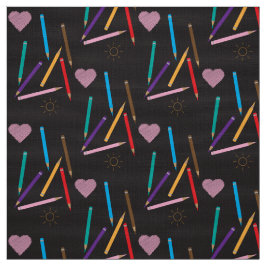 Färg Pencil Doodle Mönster Black Fabric Tyg