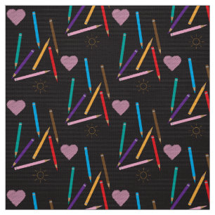 Färg Pencil Doodle Mönster Black Fabric Tyg