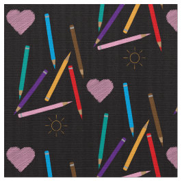 Färg Pencil Doodle Mönster Black Fabric Tyg