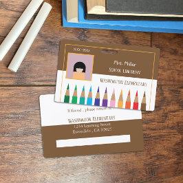 Färg Pencil Doodle School Librarian Brown Badge