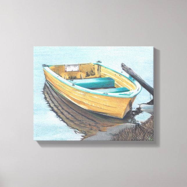 Färg Pencil Teckning i Gult Boat Canvastryck (Framsida)