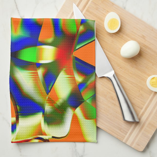 Färg-plåster på böjda bistrimlor kökshandduk (Vikt i Fjärdedel)