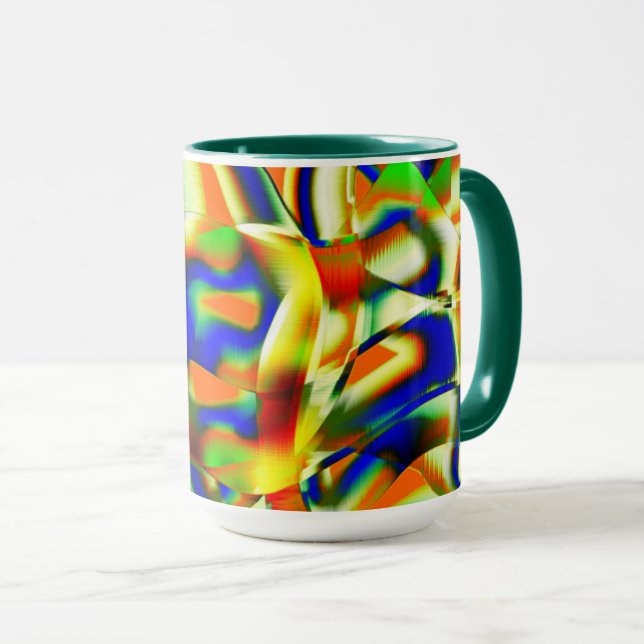 Färg-plåster på kryddade gröna biskopsremsor mugg (Framsida höger)