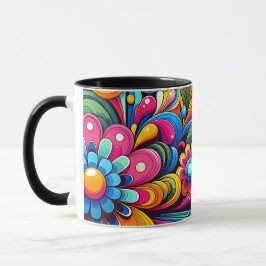 Färg Pop Blommigt Mugg - Psychedelic Retro Flowers