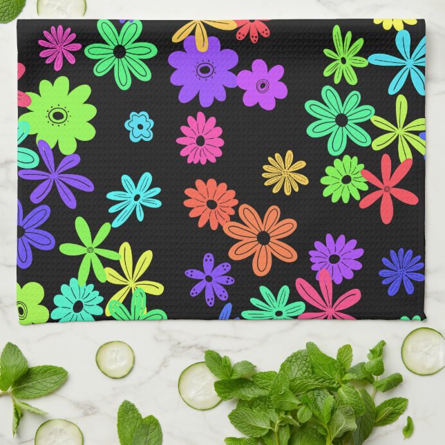 Färg pop Cute Flowers Kitchen Towel Kökshandduk (Vikta)