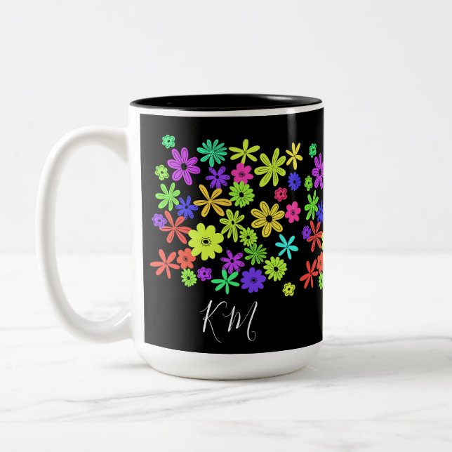 Färg pop Cute Flowers Personlig mugg (Vänster)