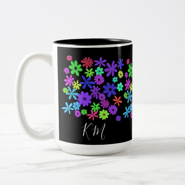 Färg pop Cute Flowers Personlig mugg (Vänster)