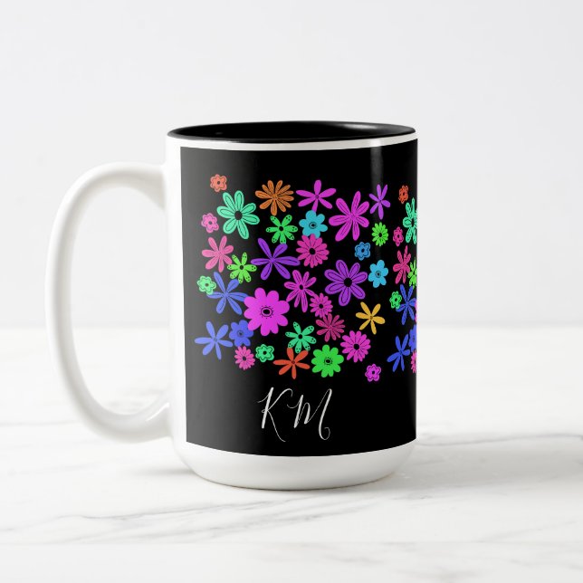 Färg pop Cute Flowers Personlig mugg (Vänster)