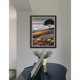 Färg-Pop Hillside at Sunset - Konstlandskap Perfect Poster