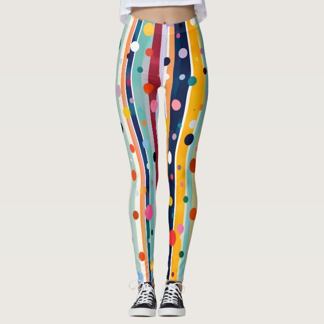 Färg Pop Polka Rand Mönster Leggings (Framsida)