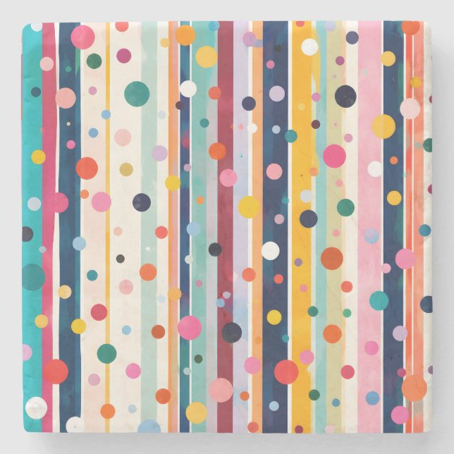 Färg Pop Polka Rand Mönster Stenunderlägg (Framsidan)