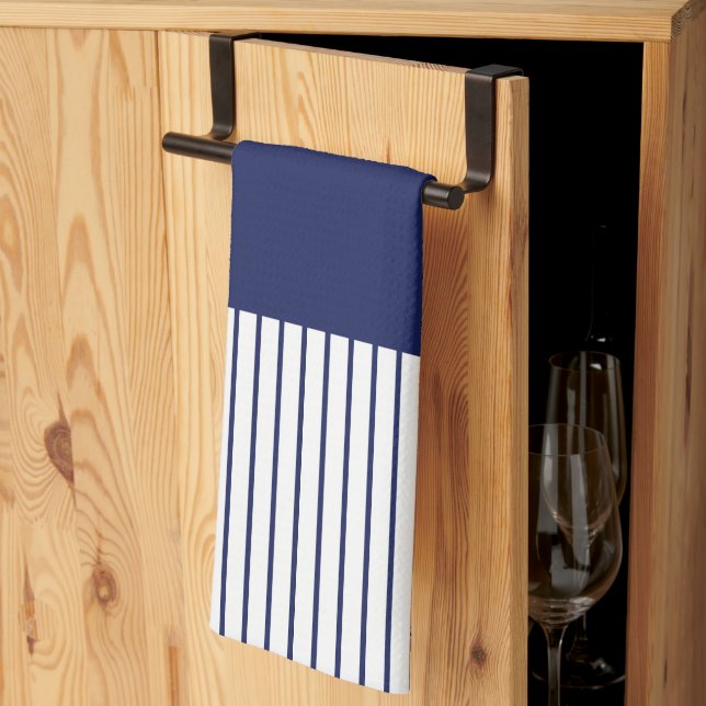 Färg Pop Rand - Blå och vit Kökshandduk (Thirds Fold)